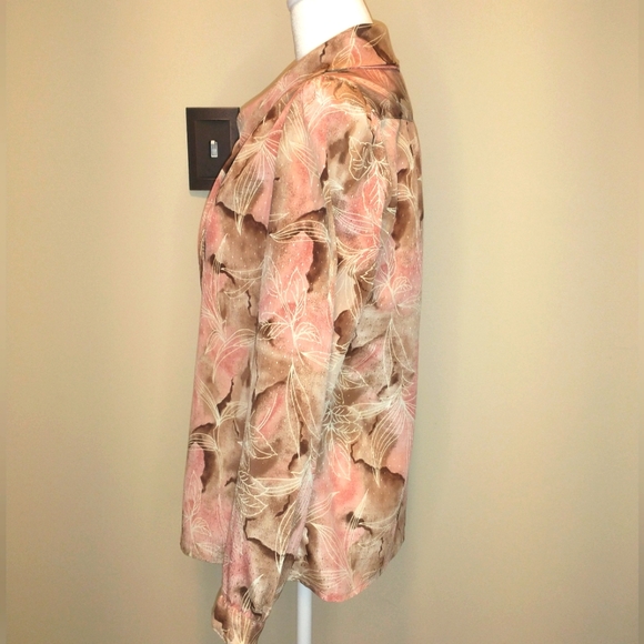 Pykettes Pink and Brown Button Down Blouse with Fabric Tie - Picture 2 of 6